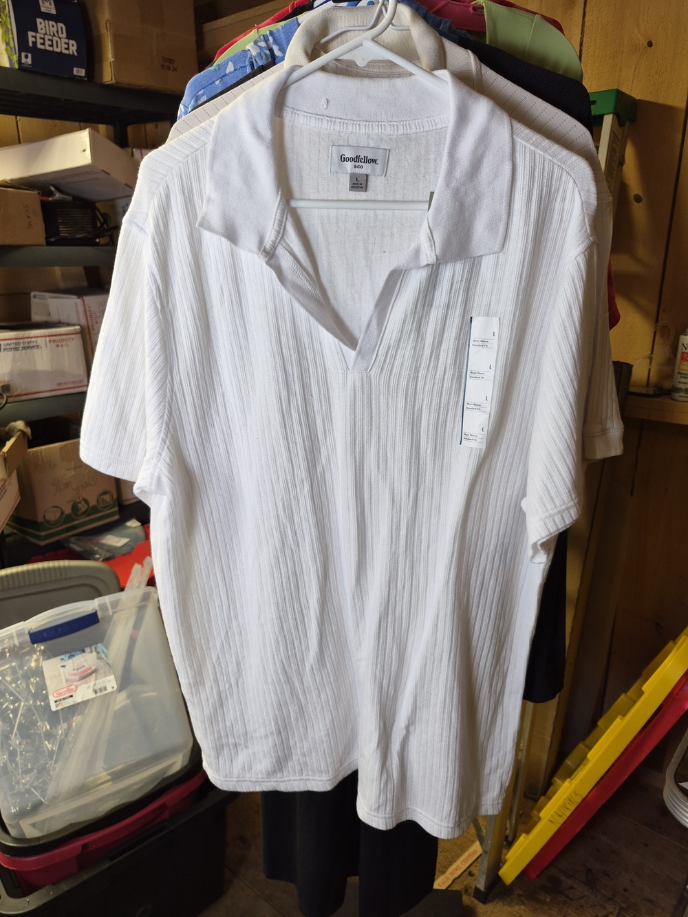 Goodfellow & Co White Ribbed Short-Sleeve Polo Bin 55